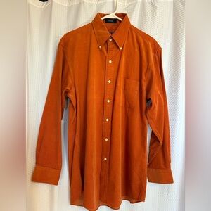 Overton 100% cotton corduroy orange long sleeve button down shirt size medium